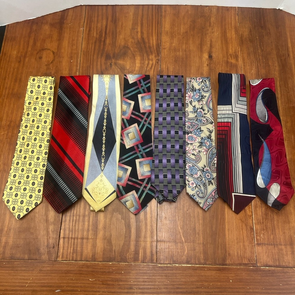 Vintage Mens Silk Necktie Lot 8 Pierre Cardin Stafford Courreges Austin Grey